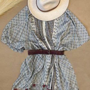 Anthropologie wrap ruana in ivory and navy with cotton fringe BNWT OSFA